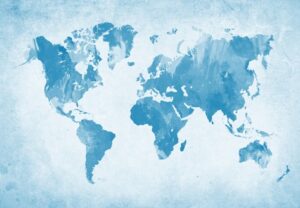 world map in blue tones